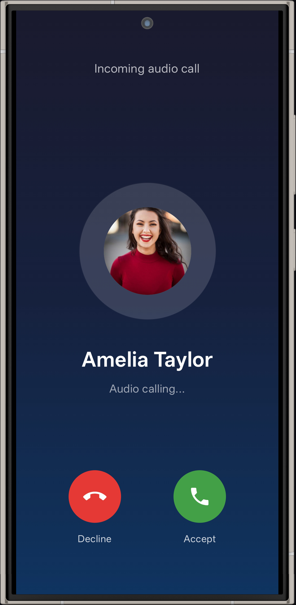 Incoming audio call screen