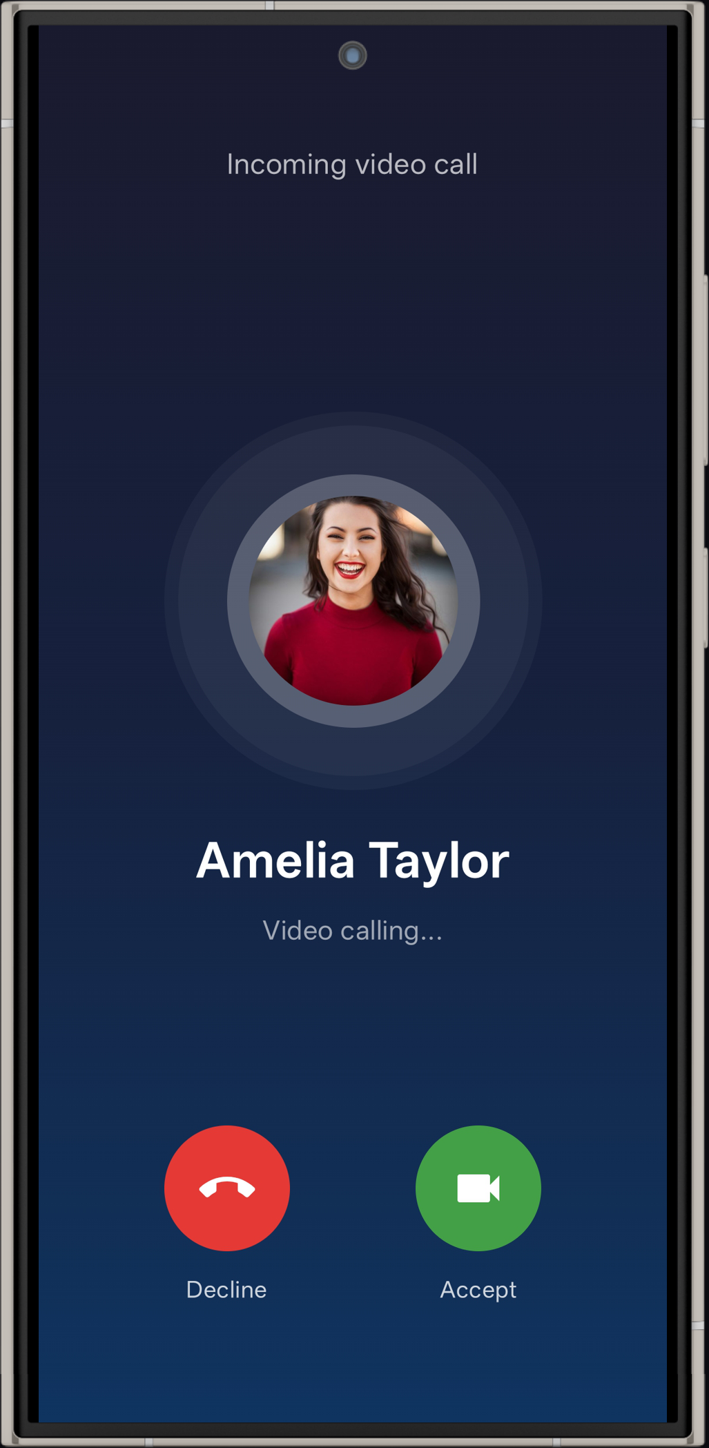 Incoming video call screen